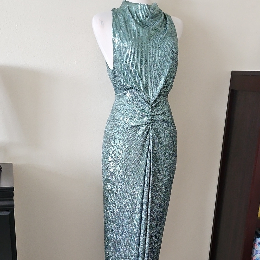 Jigsaw Green Sequin Halter Dress - Picture 3 of 11